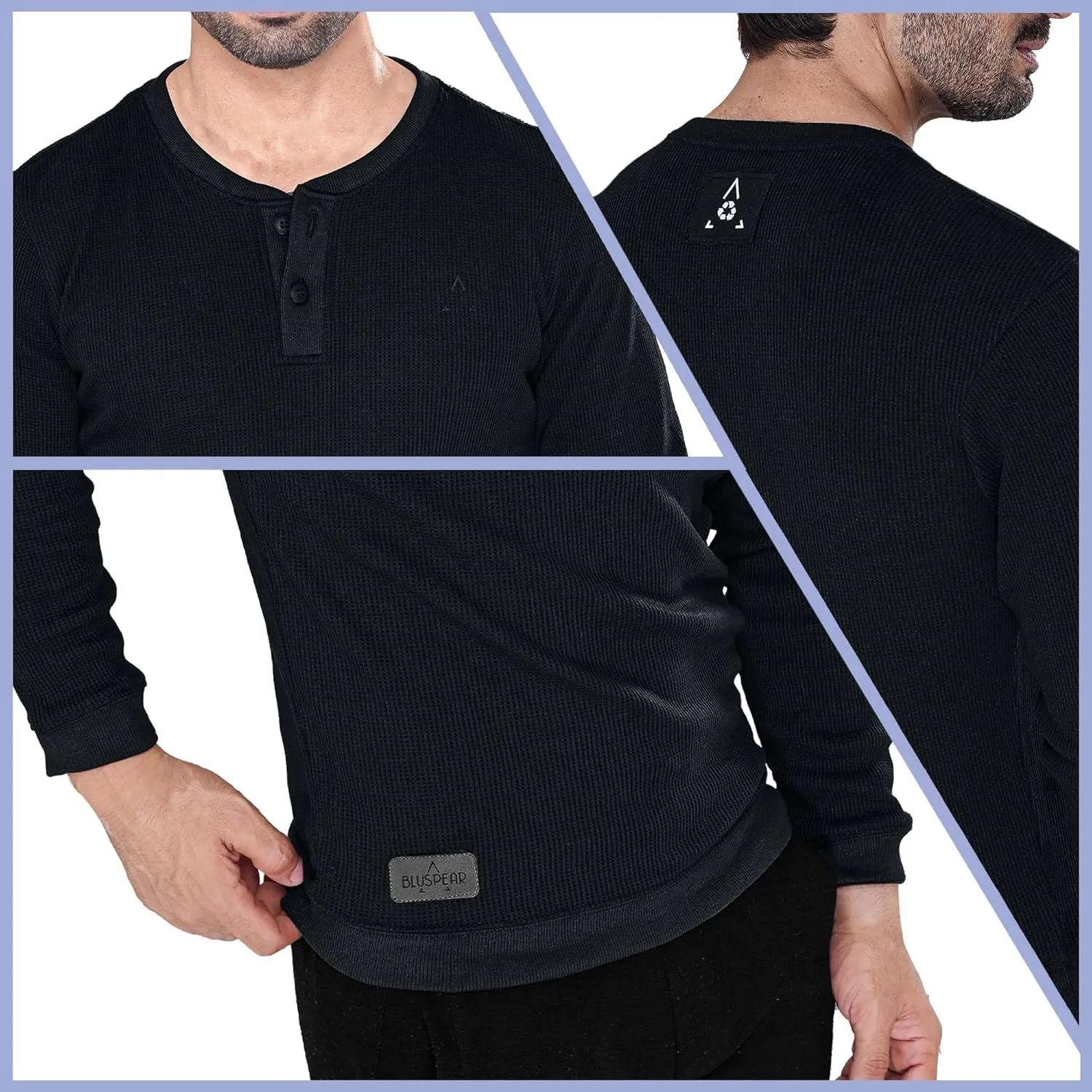 Men's Long Sleeve Waffle Thermal Shirt Top, Knitted Sweater, Sweatshirt for Men