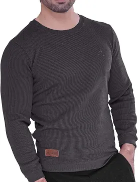 Men's Long Sleeve Waffle Thermal Shirt Top, Knitted Sweater, Sweatshirt for Men