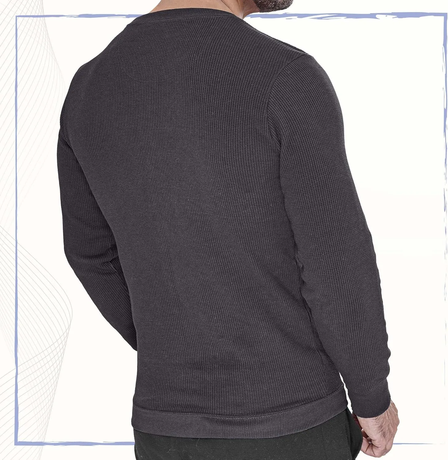 Men's Long Sleeve Waffle Thermal Shirt Top, Knitted Sweater, Sweatshirt for Men
