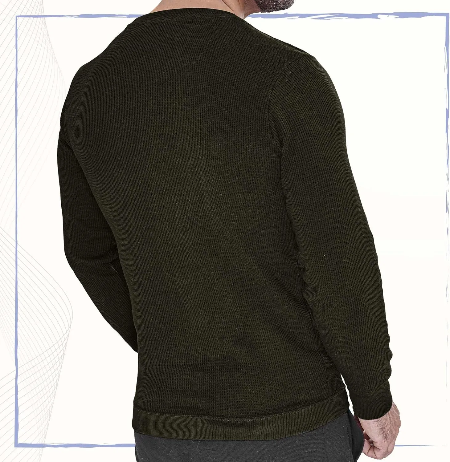 Men's Long Sleeve Waffle Thermal Shirt Top, Knitted Sweater, Sweatshirt for Men