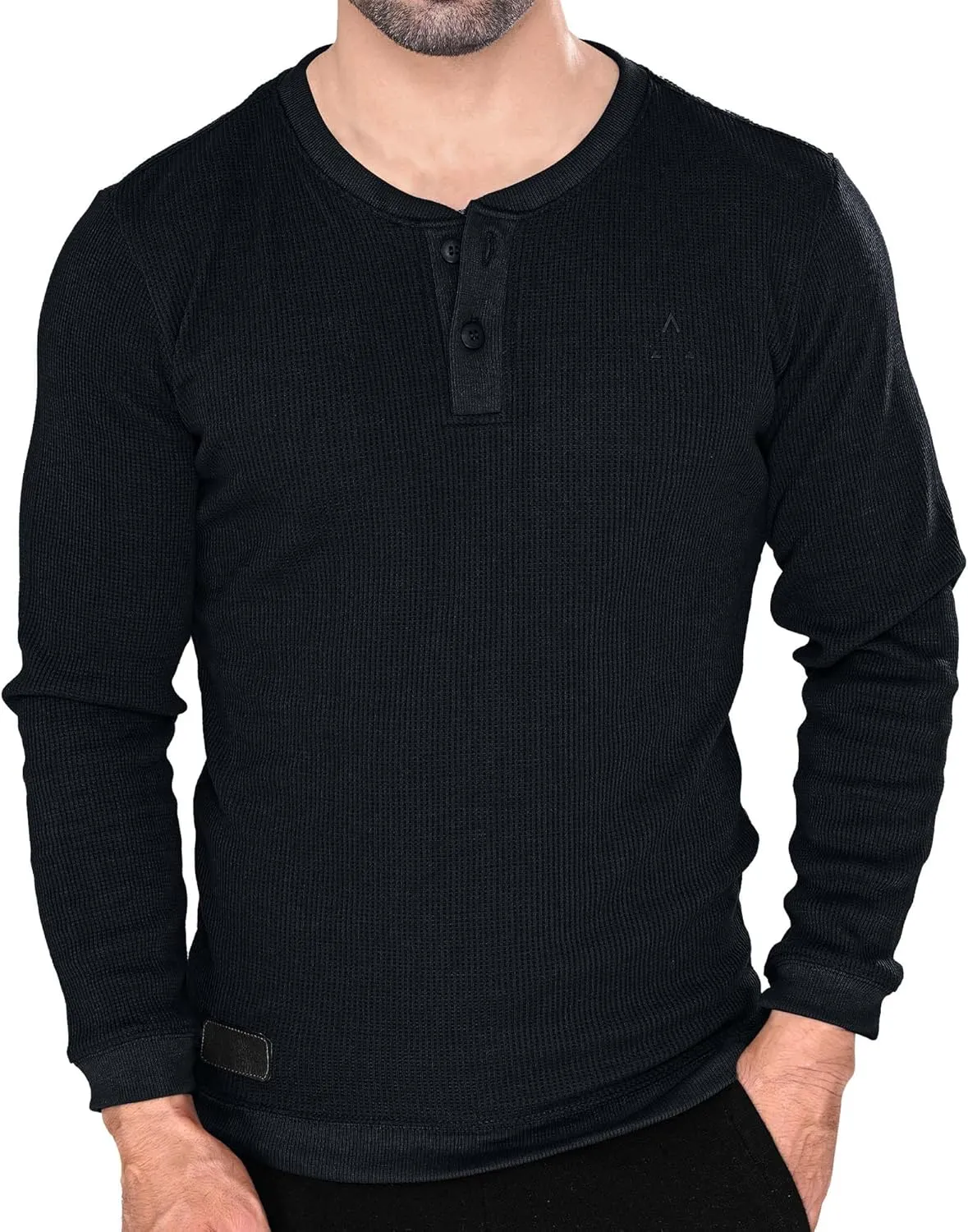 Men's Long Sleeve Waffle Thermal Shirt Top, Knitted Sweater, Sweatshirt for Men