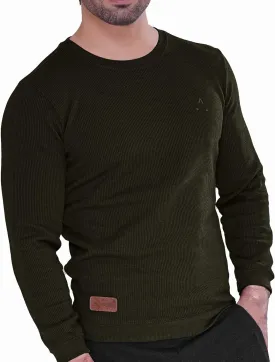 Men's Long Sleeve Waffle Thermal Shirt Top, Knitted Sweater, Sweatshirt for Men