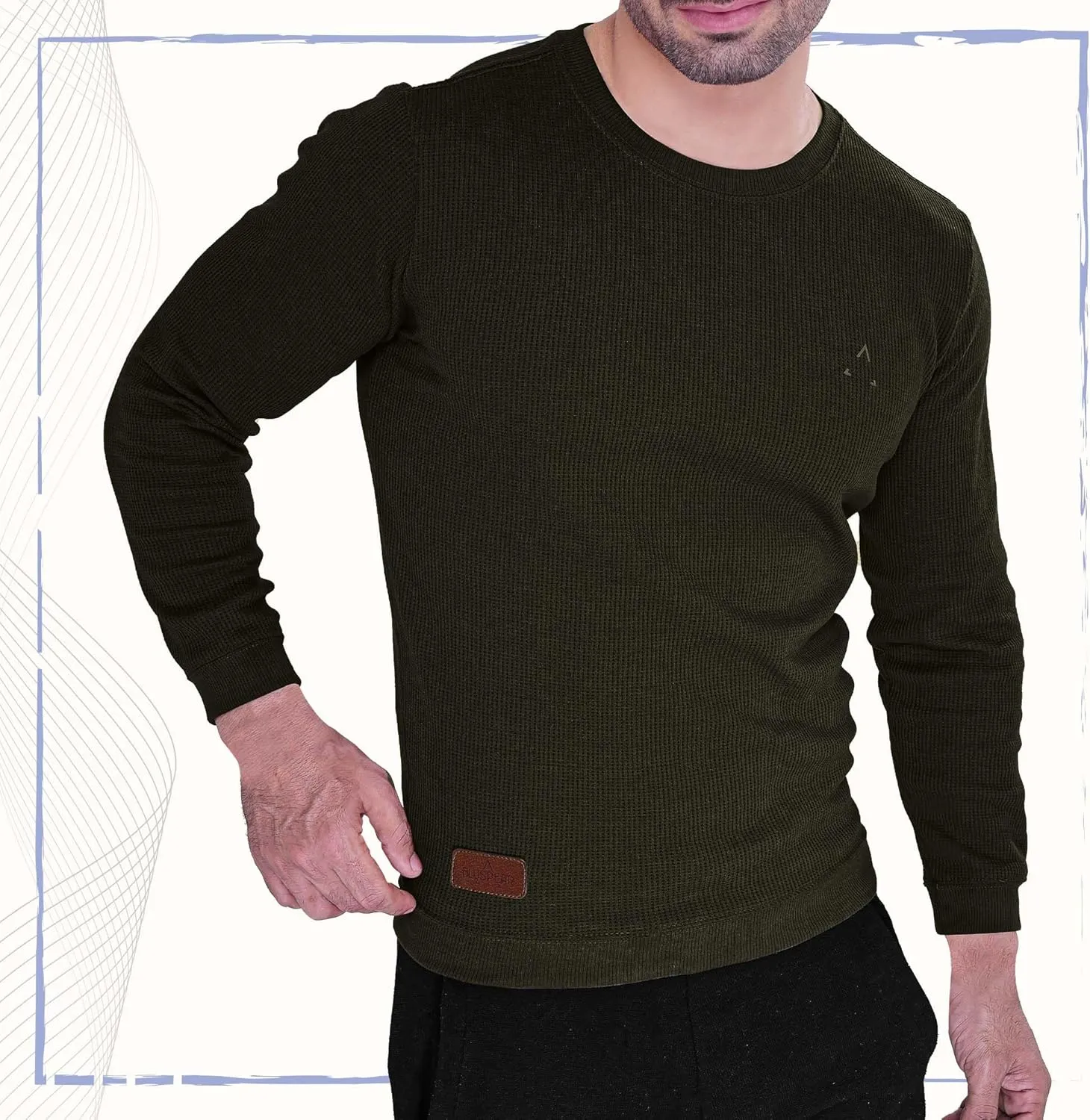 Men's Long Sleeve Waffle Thermal Shirt Top, Knitted Sweater, Sweatshirt for Men