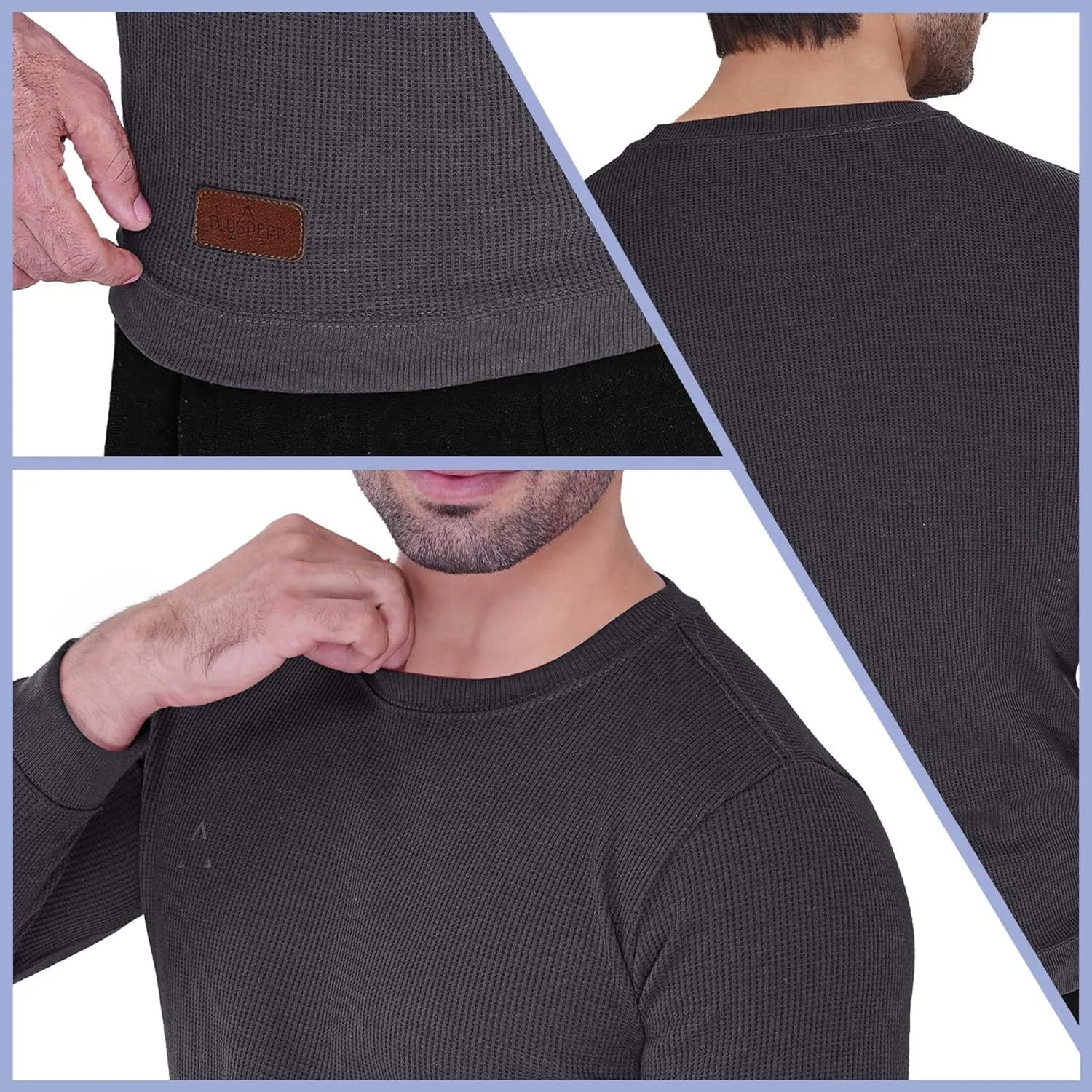 Men's Long Sleeve Waffle Thermal Shirt Top, Knitted Sweater, Sweatshirt for Men