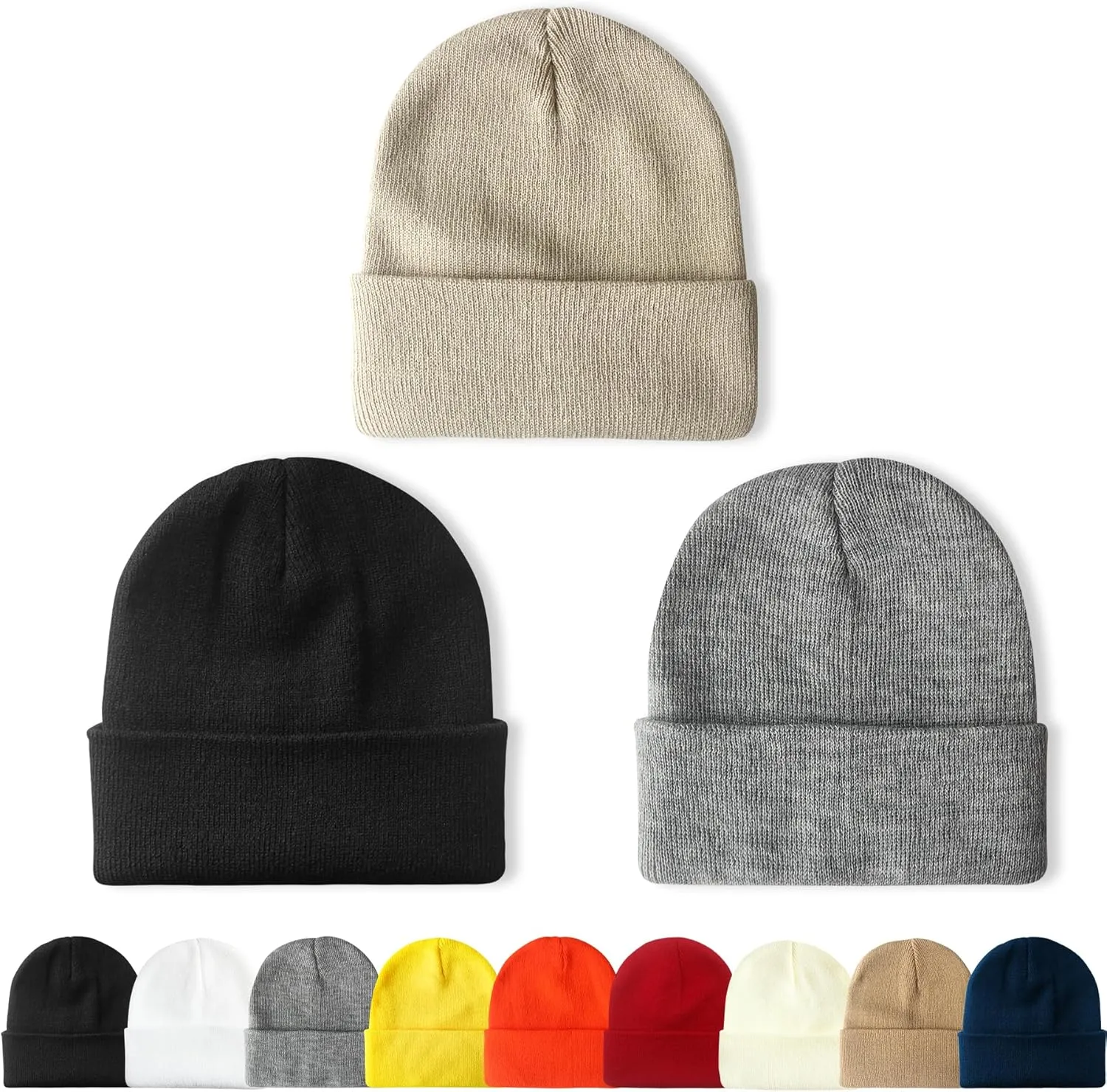 NPQQUAN 3 Packs Unisex Beanie Hats for Men Women Winter Knit Beanies