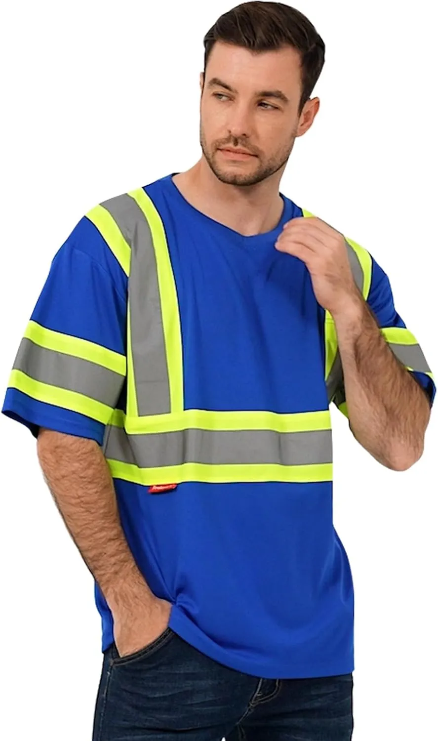 ProtectX High Visibility Short Sleeve Reflective Safety T-Shirt, Men's Heavy Duty Breathable Hi Vis Shirts, Class 2 Type R