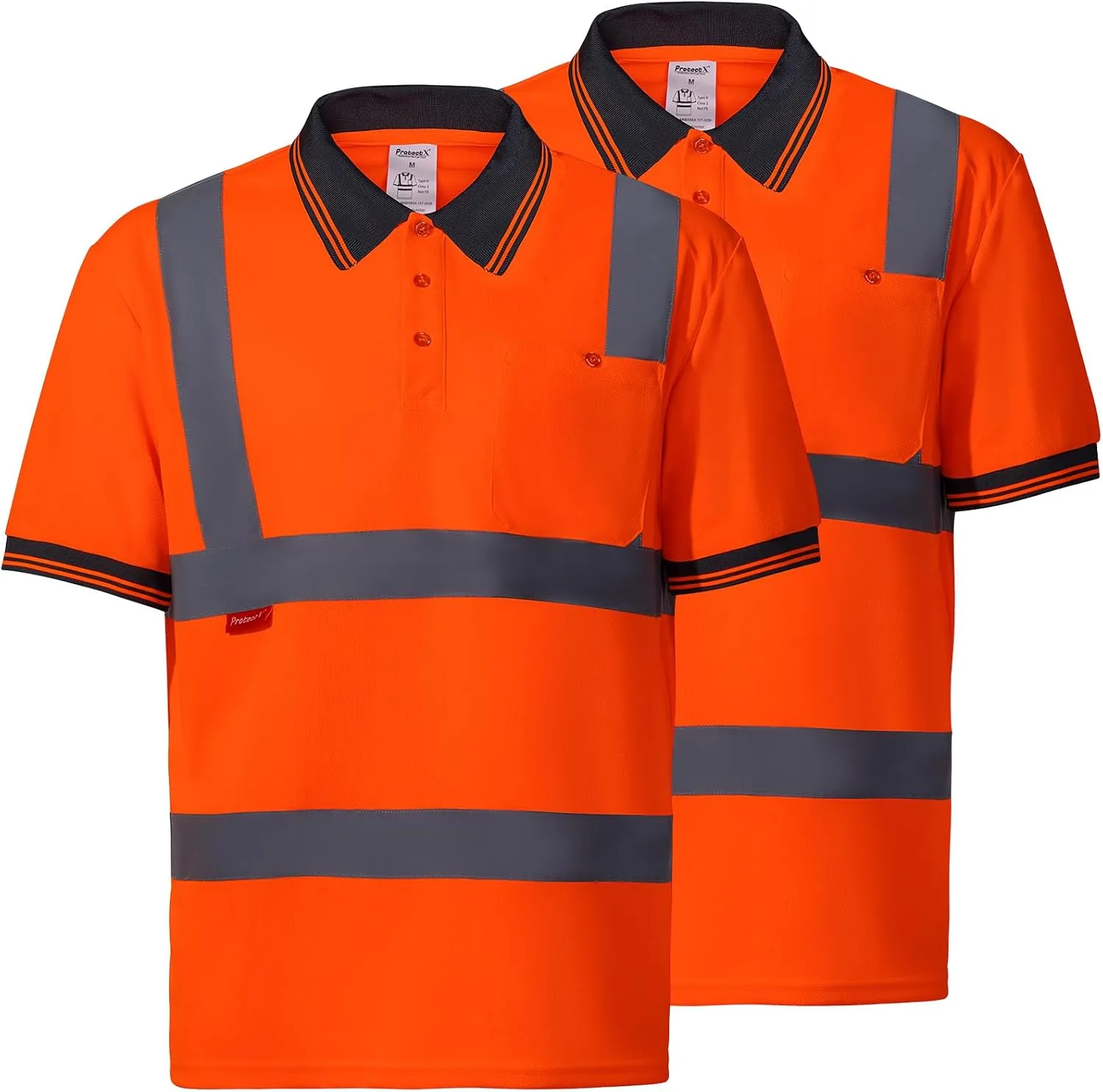 ProtectX High Visibility Short Sleeve Reflective Safety T-Shirt, Men's Heavy Duty Breathable Hi Vis Shirts, Class 2 Type R