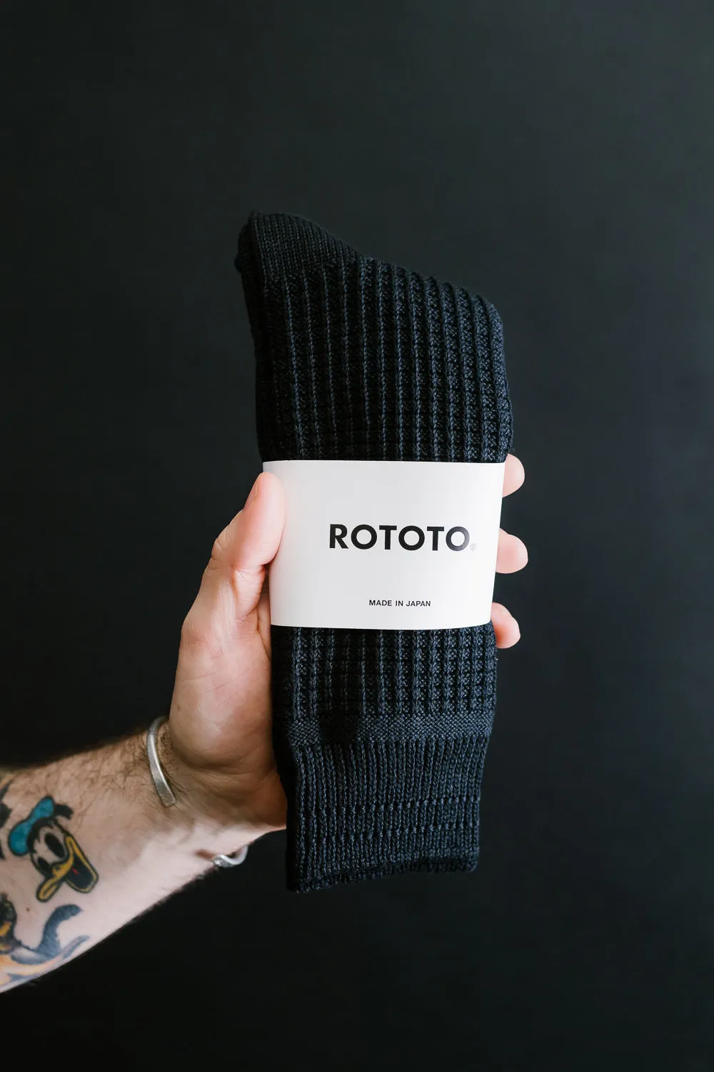 R1110 - Waffle Cotton Crew Sock - Black