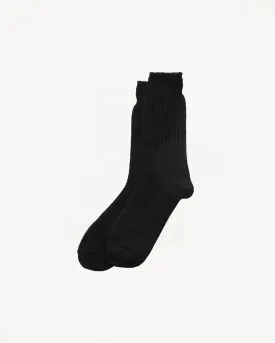 R1110 - Waffle Cotton Crew Sock - Black