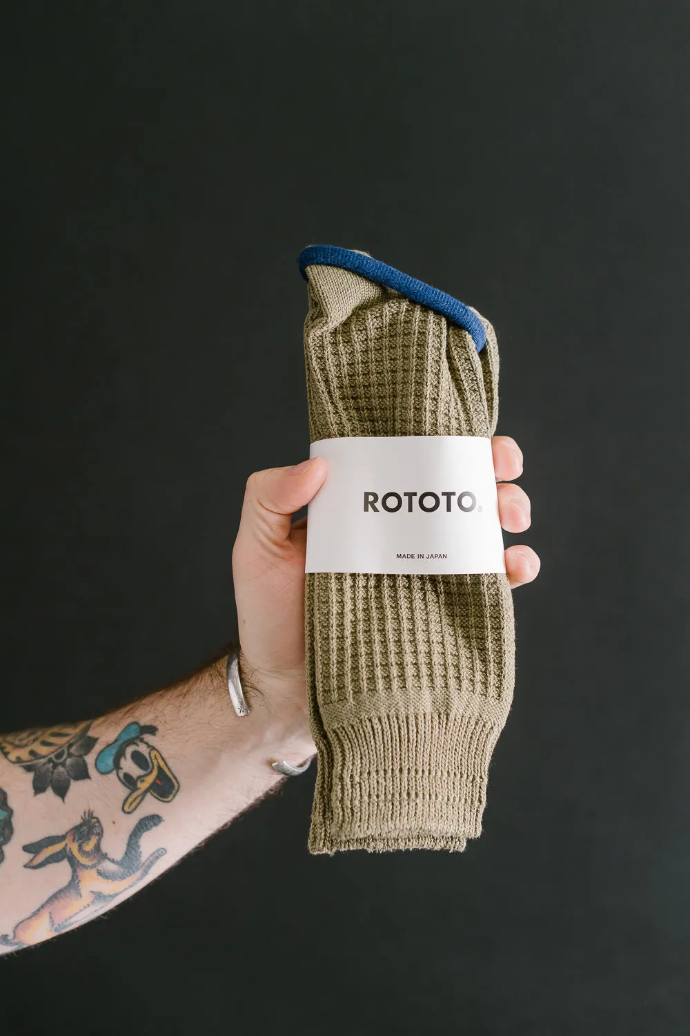 R1110 - Waffle Cotton Crew Sock - Light Olive