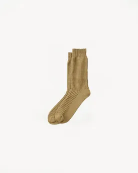 R1110 - Waffle Cotton Crew Sock - Light Olive