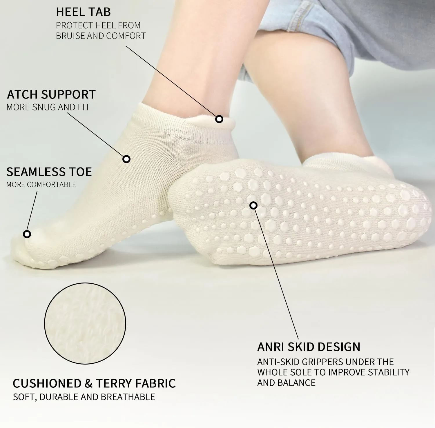 SkiBeaut Yoga Grips Non Slip Socks Pilates Anti Skid Sticky Grippers Ballet Barre Socks for Women 3 Pairs