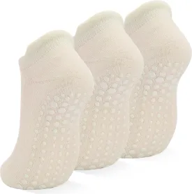 SkiBeaut Yoga Grips Non Slip Socks Pilates Anti Skid Sticky Grippers Ballet Barre Socks for Women 3 Pairs