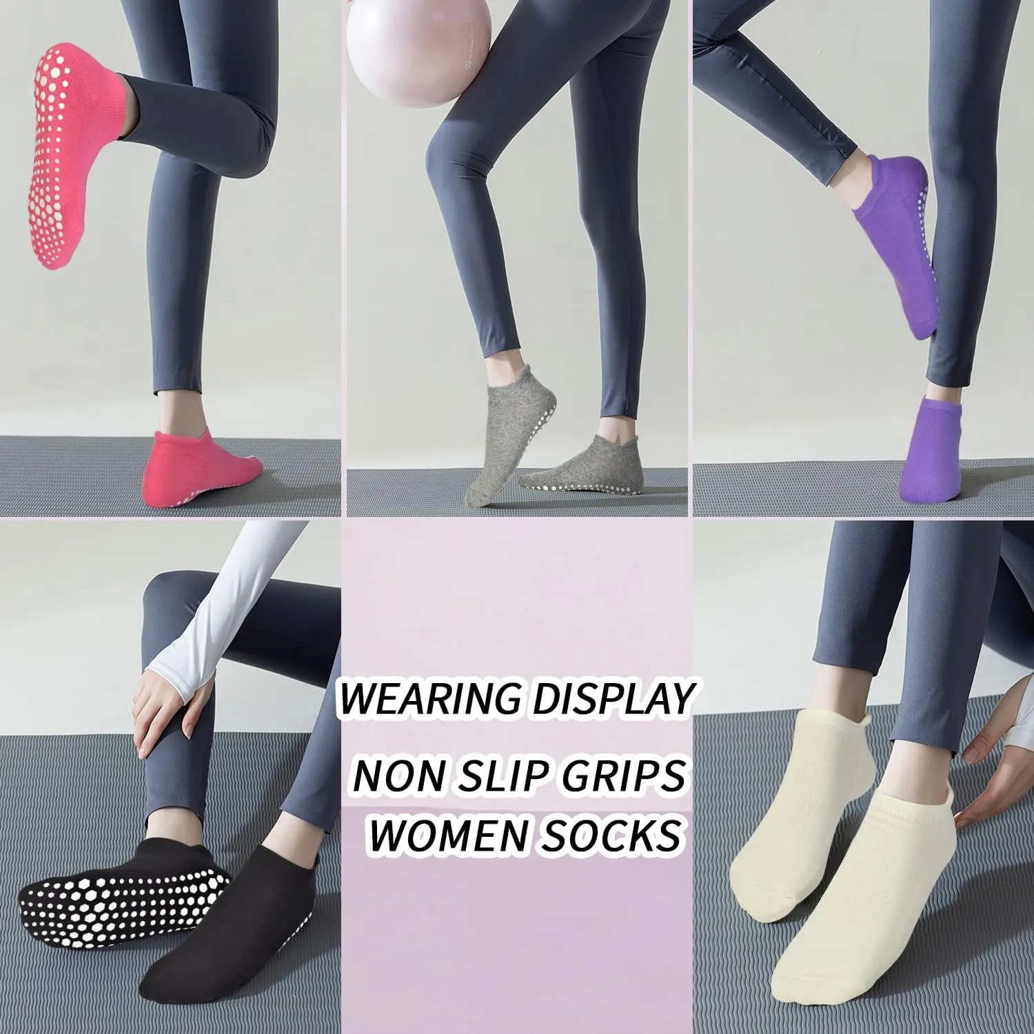 SkiBeaut Yoga Grips Non Slip Socks Pilates Anti Skid Sticky Grippers Ballet Barre Socks for Women 3 Pairs