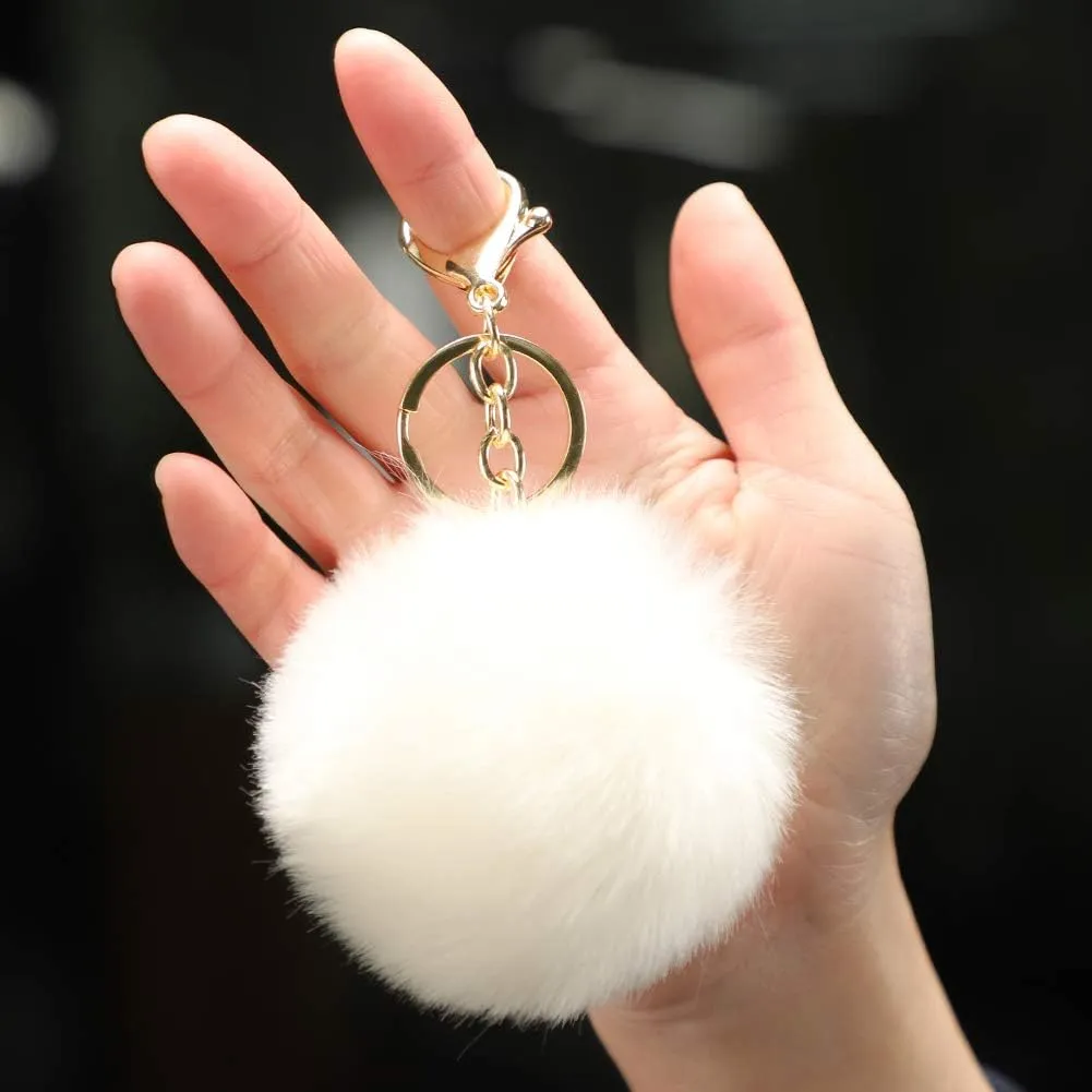 Soleebee Soft Artificial Rabbit Fur Keychain Plush Ball Key Ring Cute Pom Pom Bag Charm for Women Girls