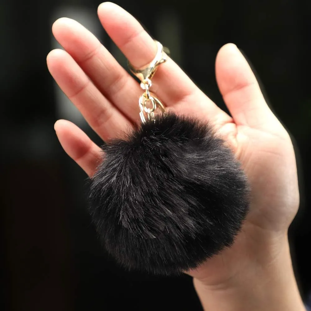 Soleebee Soft Artificial Rabbit Fur Keychain Plush Ball Key Ring Cute Pom Pom Bag Charm for Women Girls