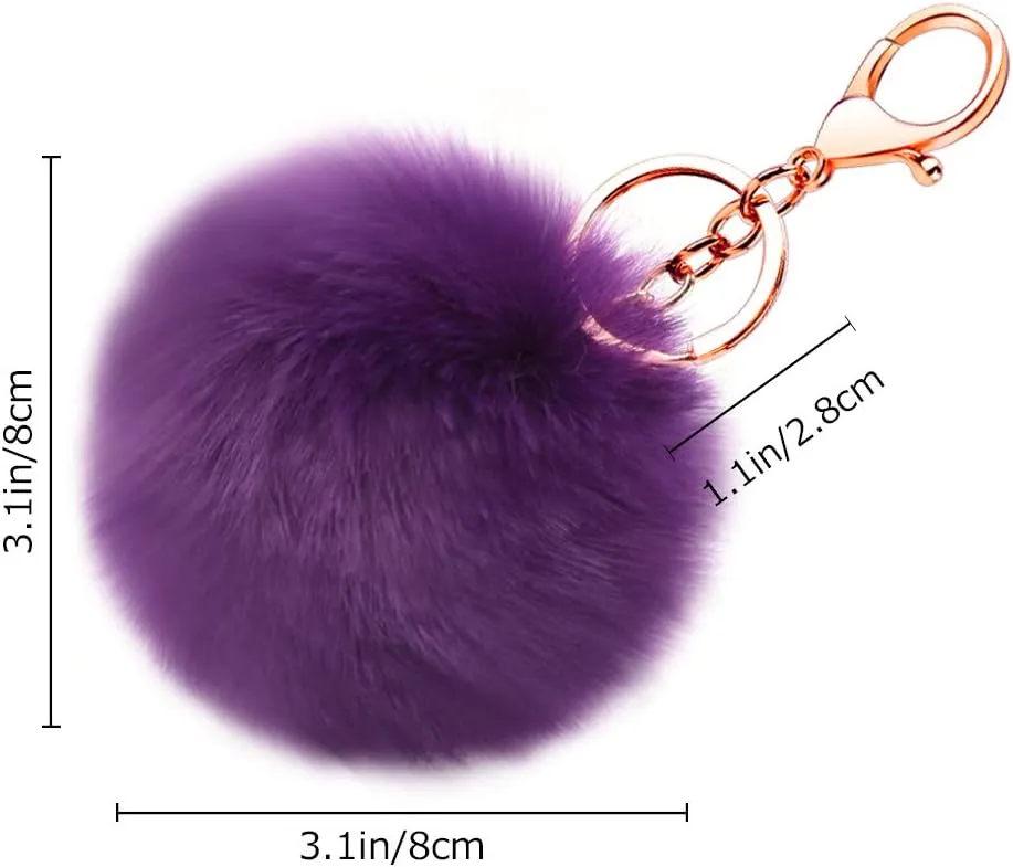 Soleebee Soft Artificial Rabbit Fur Keychain Plush Ball Key Ring Cute Pom Pom Bag Charm for Women Girls