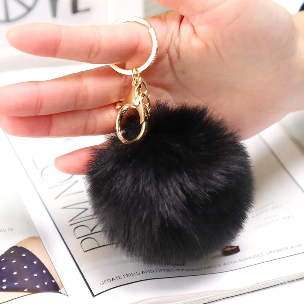 Soleebee Soft Artificial Rabbit Fur Keychain Plush Ball Key Ring Cute Pom Pom Bag Charm for Women Girls