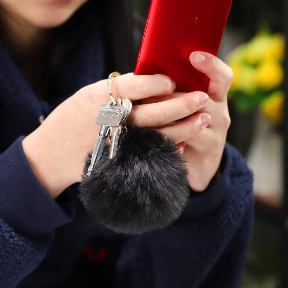 Soleebee Soft Artificial Rabbit Fur Keychain Plush Ball Key Ring Cute Pom Pom Bag Charm for Women Girls