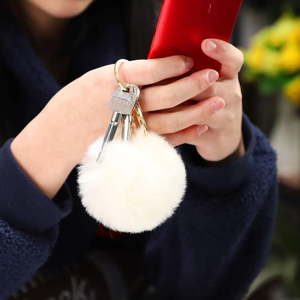 Soleebee Soft Artificial Rabbit Fur Keychain Plush Ball Key Ring Cute Pom Pom Bag Charm for Women Girls