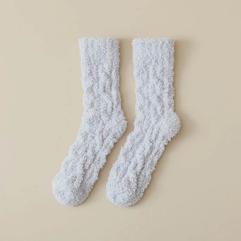 Solid Color Twisted Fuzzy Coral Fleece Sleep Crew Socks