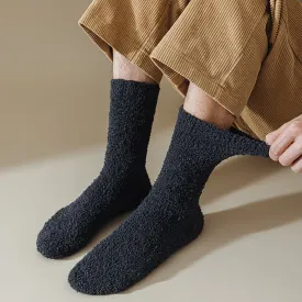 Solid Color Twisted Fuzzy Coral Fleece Sleep Crew Socks