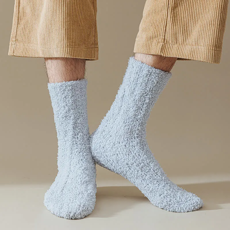 Solid Color Twisted Fuzzy Coral Fleece Sleep Crew Socks