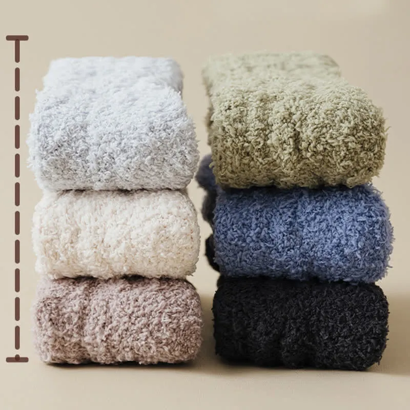 Solid Color Twisted Fuzzy Coral Fleece Sleep Crew Socks