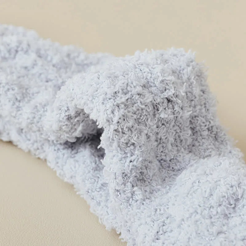 Solid Color Twisted Fuzzy Coral Fleece Sleep Crew Socks