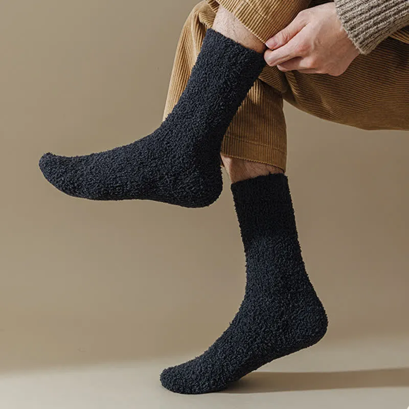 Solid Color Twisted Fuzzy Coral Fleece Sleep Crew Socks
