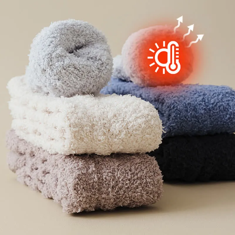 Solid Color Twisted Fuzzy Coral Fleece Sleep Crew Socks