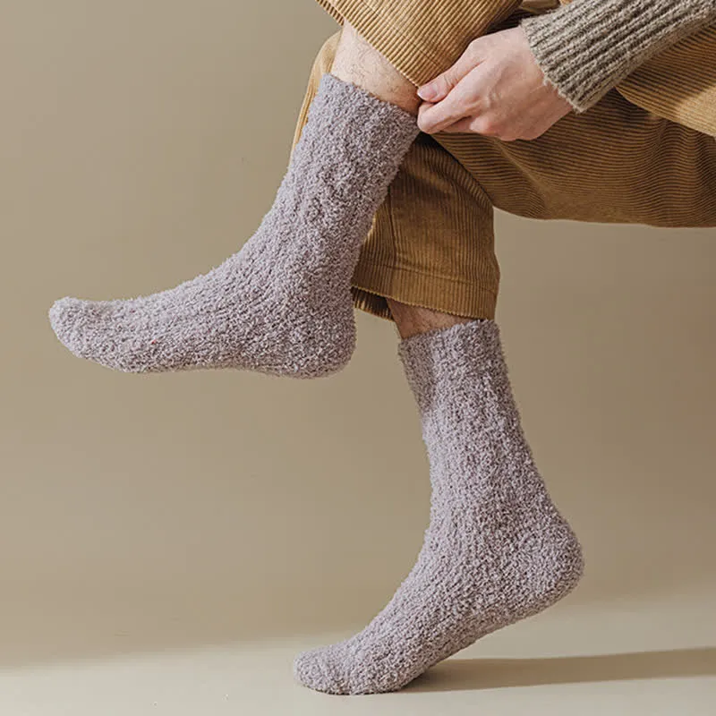 Solid Color Twisted Fuzzy Coral Fleece Sleep Crew Socks