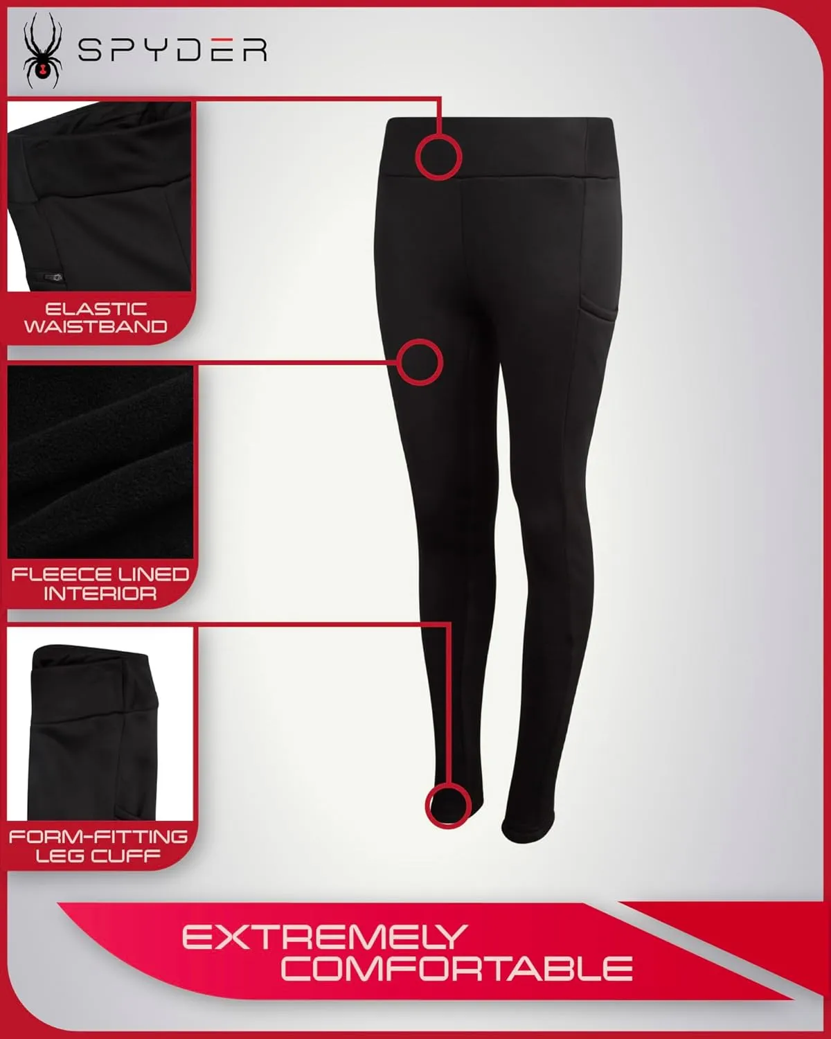Spyder Womens Active Leggings - Soft Fleece Bonded Tights with Zip Stash Pocket High-Waisted Leggings for Women (Sizes:S-XL)