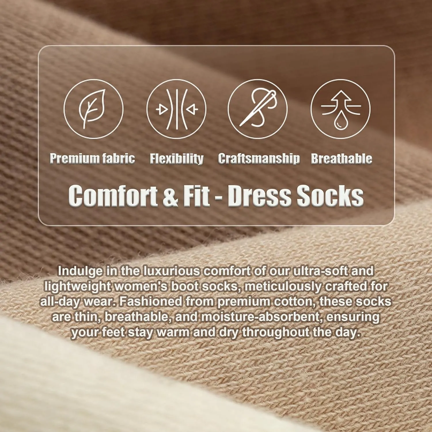 Thin Crew Socks for Women, Ladies Soft Cotton High Calf Boot Sock for Trouser, Dress, Business