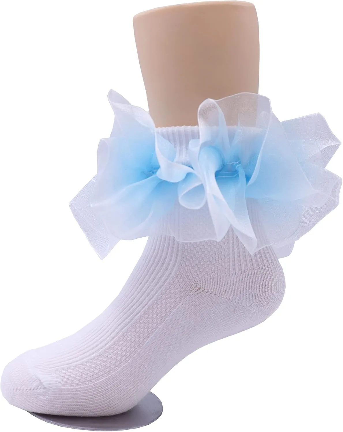 Toddler Little Girls Turn Cuff Two-Layer Big Lace Socks Frilly Cotton Ankle Dress Socks Big Girl 1-7 Years