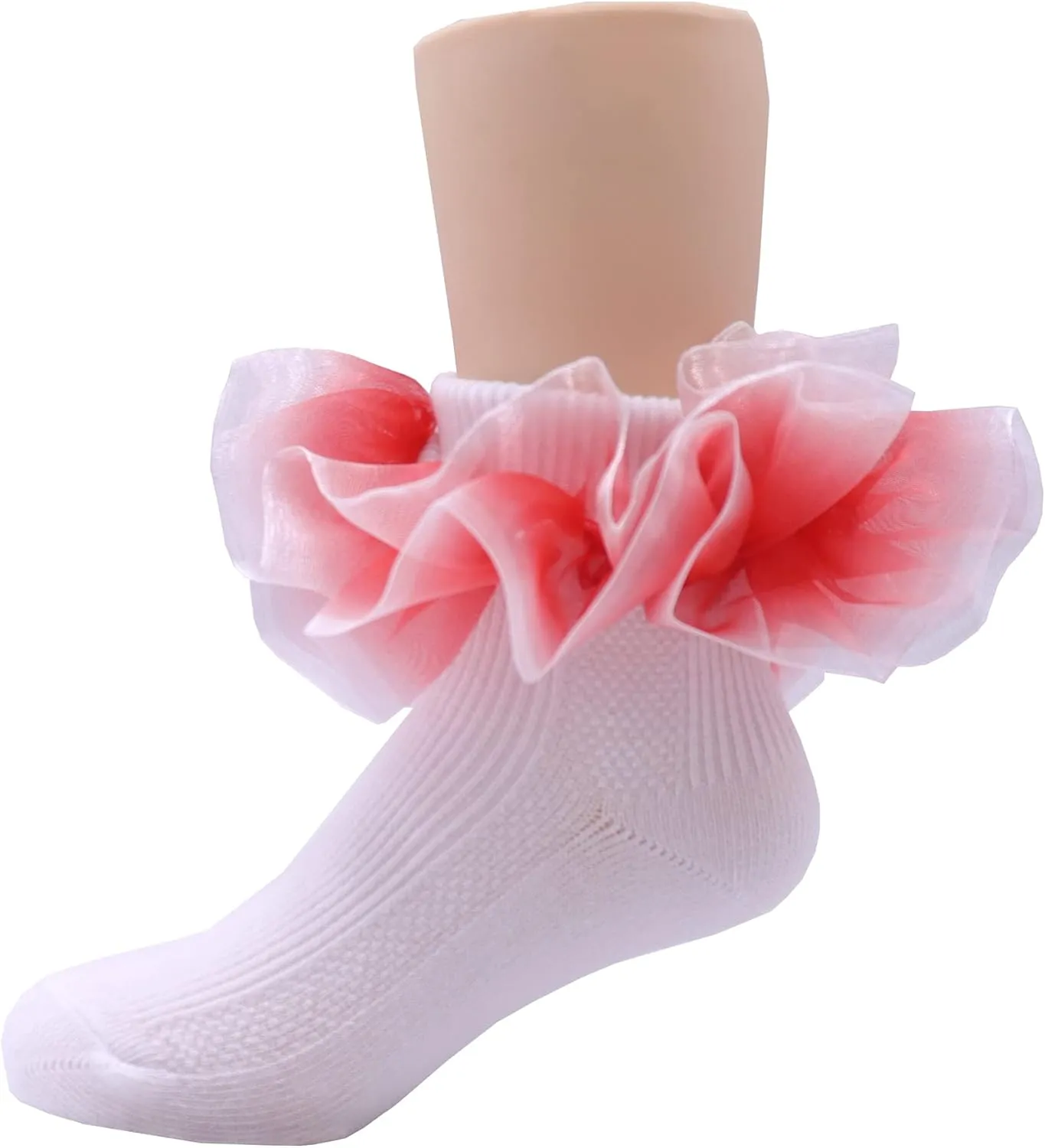Toddler Little Girls Turn Cuff Two-Layer Big Lace Socks Frilly Cotton Ankle Dress Socks Big Girl 1-7 Years
