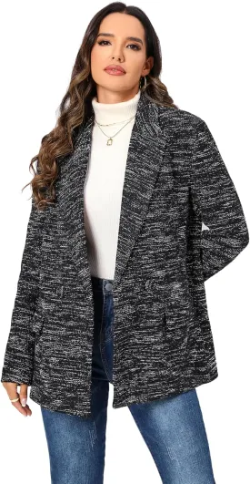 TRNY Tweed Plaid Blazer Coat for Women - Oversized Double-Breasted Suit Jacket Casual Work Office Blazer with Pockets