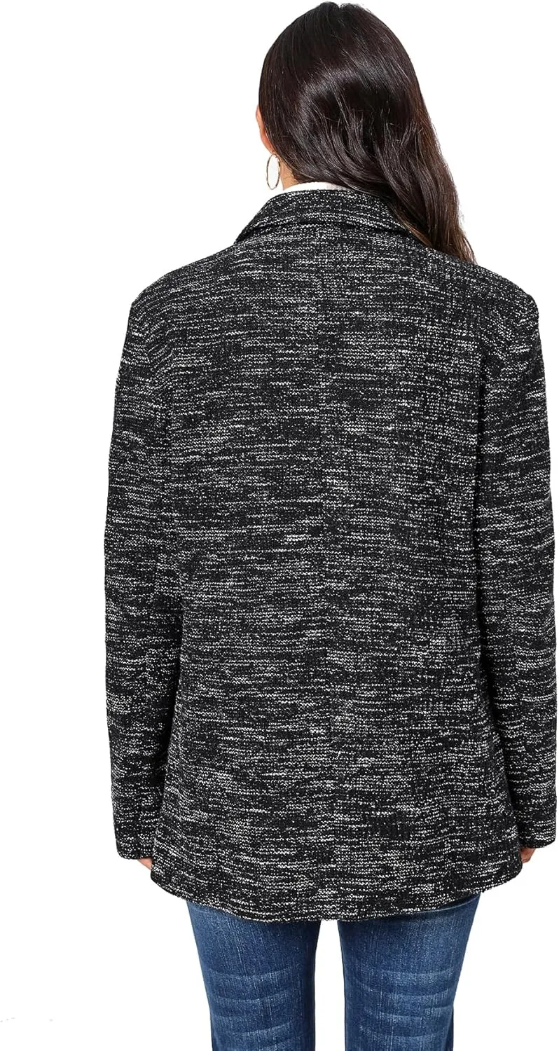 TRNY Tweed Plaid Blazer Coat for Women - Oversized Double-Breasted Suit Jacket Casual Work Office Blazer with Pockets