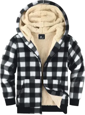 V VALANCH Boys Zipper Hoodie Kid Fleece Lined Plaid Flannel Jacket Winter Coat