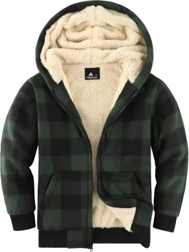 V VALANCH Boys Zipper Hoodie Kid Fleece Lined Plaid Flannel Jacket Winter Coat