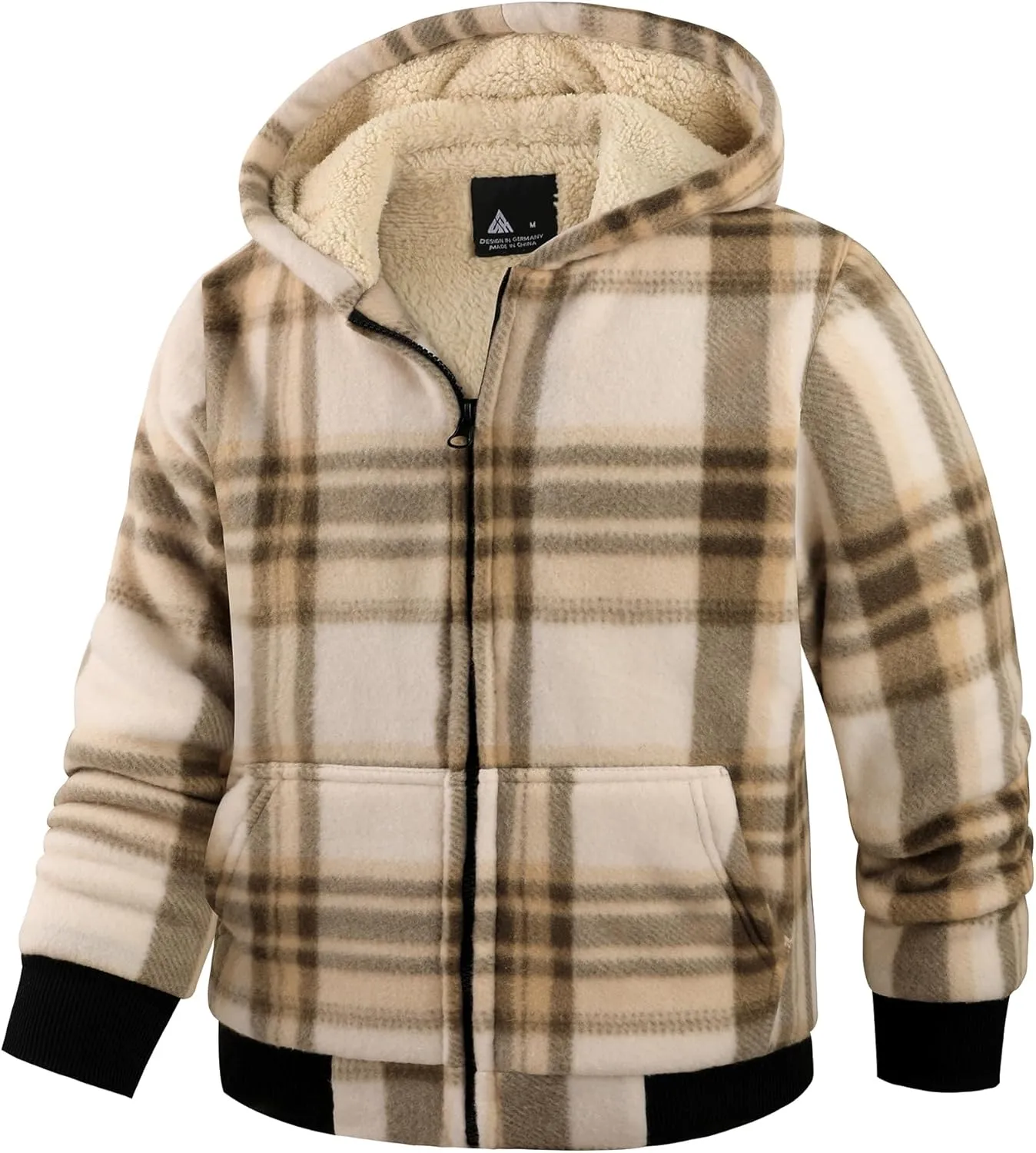 V VALANCH Boys Zipper Hoodie Kid Fleece Lined Plaid Flannel Jacket Winter Coat