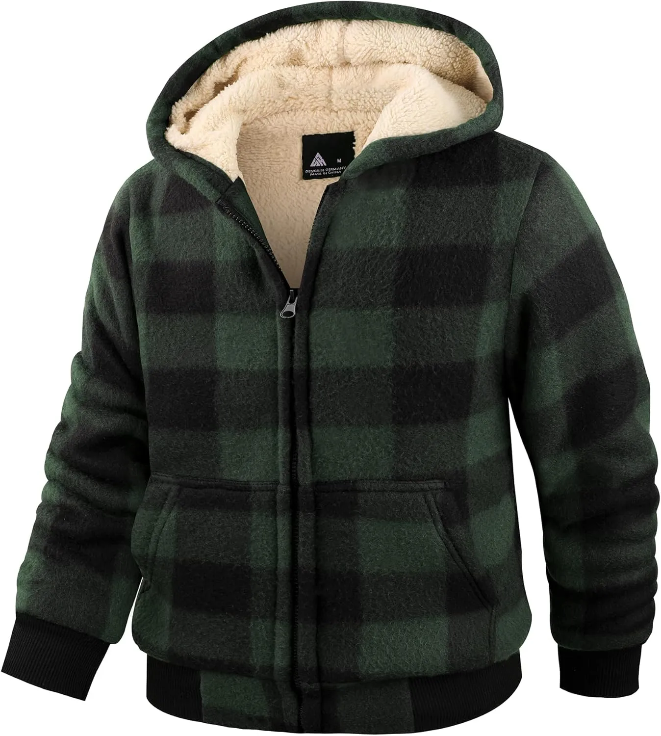 V VALANCH Boys Zipper Hoodie Kid Fleece Lined Plaid Flannel Jacket Winter Coat