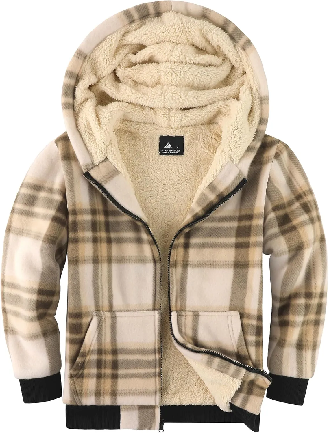 V VALANCH Boys Zipper Hoodie Kid Fleece Lined Plaid Flannel Jacket Winter Coat