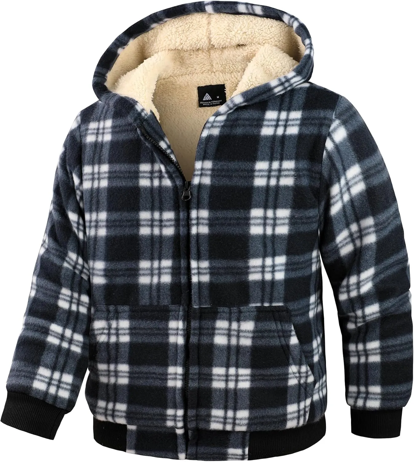 V VALANCH Boys Zipper Hoodie Kid Fleece Lined Plaid Flannel Jacket Winter Coat