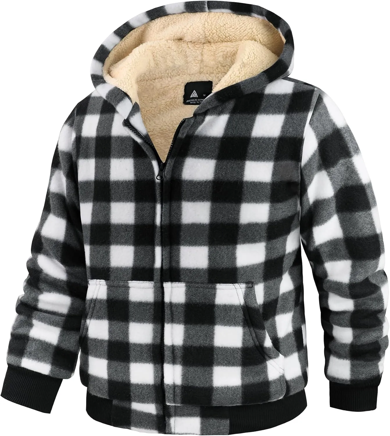 V VALANCH Boys Zipper Hoodie Kid Fleece Lined Plaid Flannel Jacket Winter Coat