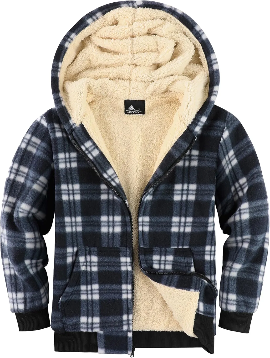V VALANCH Boys Zipper Hoodie Kid Fleece Lined Plaid Flannel Jacket Winter Coat