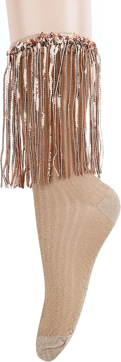 Violet Mist Women's Sparkly Ruffle Socks with Sequins - Cute Glitter Frilly Teen Girls Fun Hippie Sparkle Party Socks