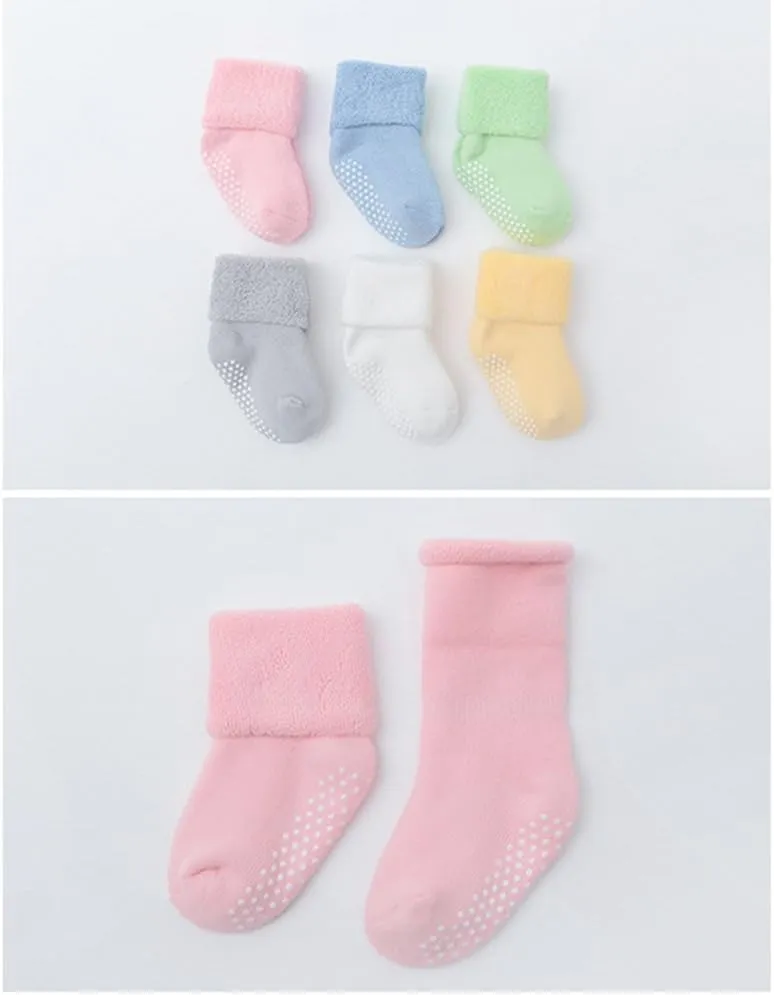 VWU Baby Toddler Kids Ankle Crew Socks with Grips Unisex Warm Thick Cotton Winter Socks 0-10 Years 6/8 Pack