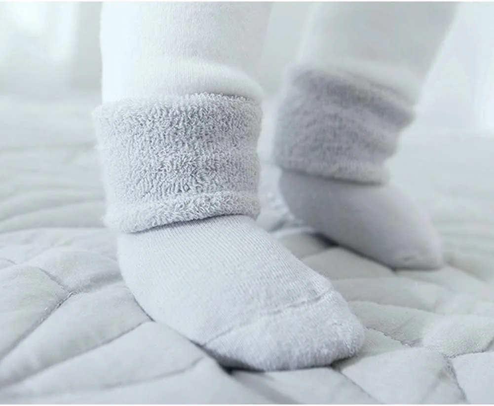 VWU Baby Toddler Kids Ankle Crew Socks with Grips Unisex Warm Thick Cotton Winter Socks 0-10 Years 6/8 Pack