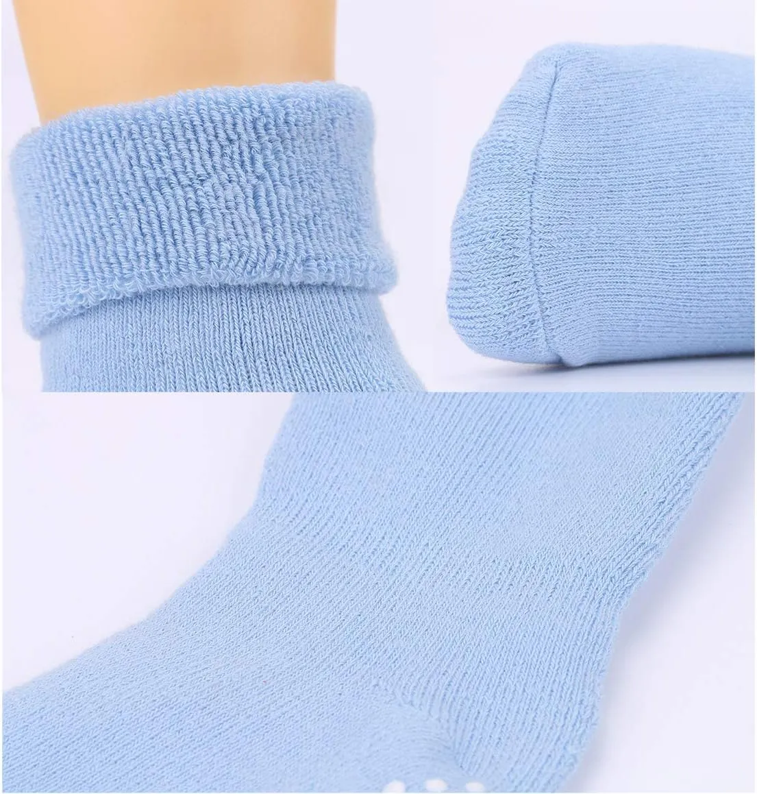 VWU Baby Toddler Kids Ankle Crew Socks with Grips Unisex Warm Thick Cotton Winter Socks 0-10 Years 6/8 Pack